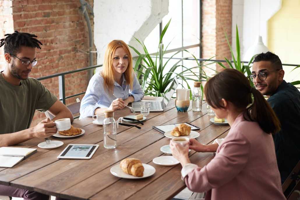 A business meeting with food